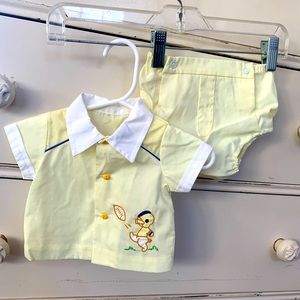 Vintage Yellow Football Boys outfit set (0-3 Months)